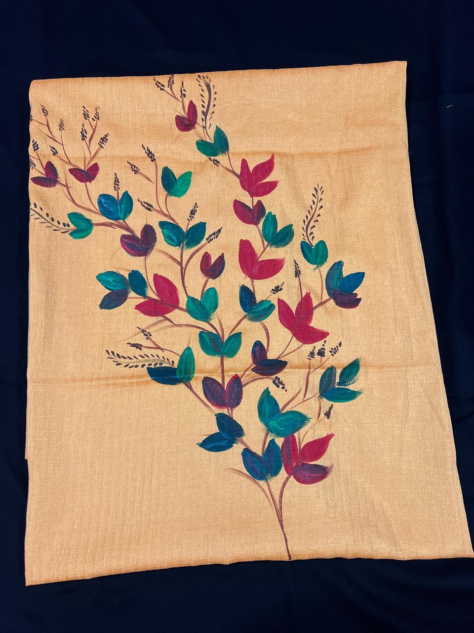 Mustard Dress Material with Colourful Leaves